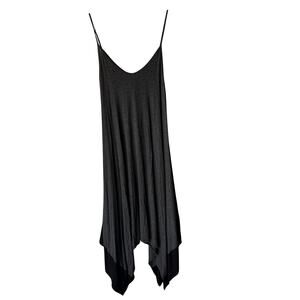 Canari Dress Y2k Medium Gray‎ Black Handkerchief Hem USA Rayon Festival Artsy